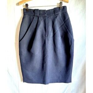 BARNEYS NY Taste Luxury Humor Navy Midi Skirt Sz 6 Cotton Silk Blend Lined Italy